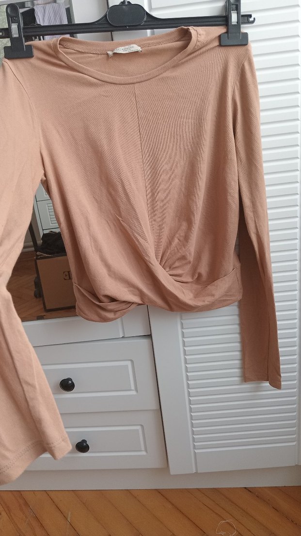 Bej Uzun Kollu Salaş Bluz - Görsel 5