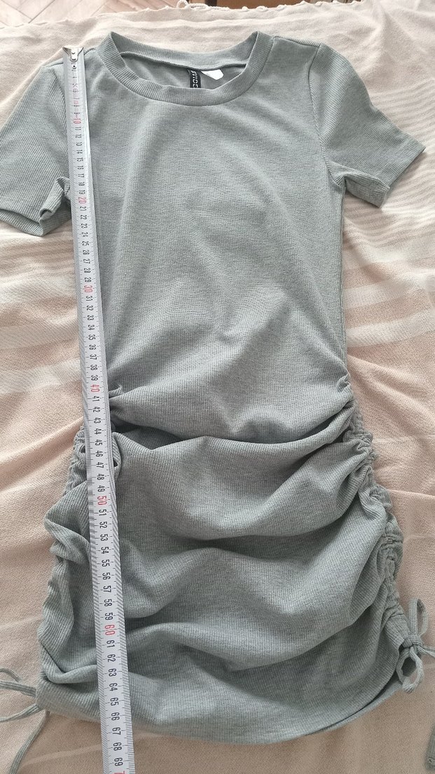 Gri Kısa Kollu  Midi Elbise - Görsel 3