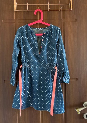 Puantiye Desenli Mavi Denim Kız Elbisesi - Görsel 2