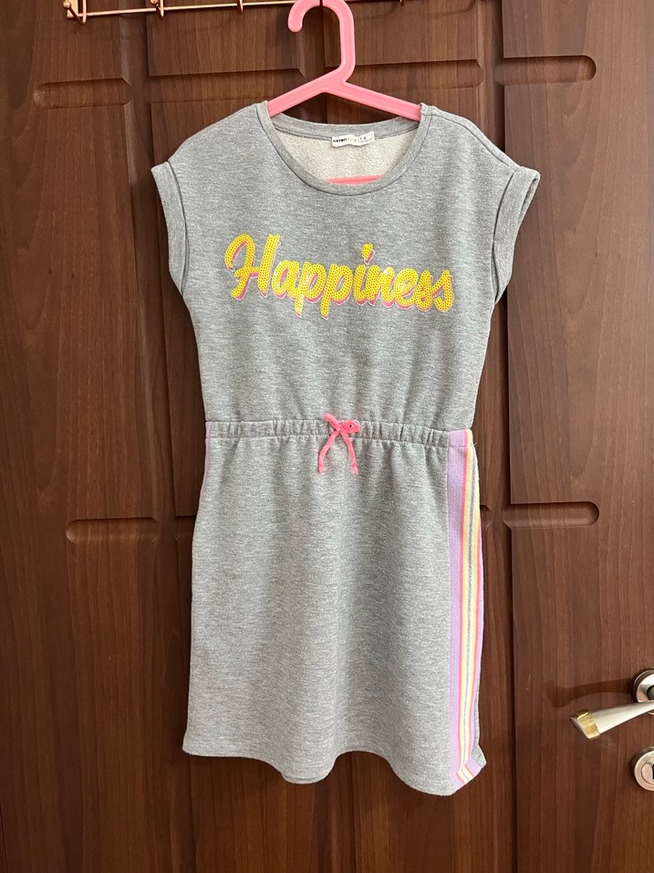 Kız Çocuk Gri Kolsuz Beli Bağcıklı Elbise - Görsel 4