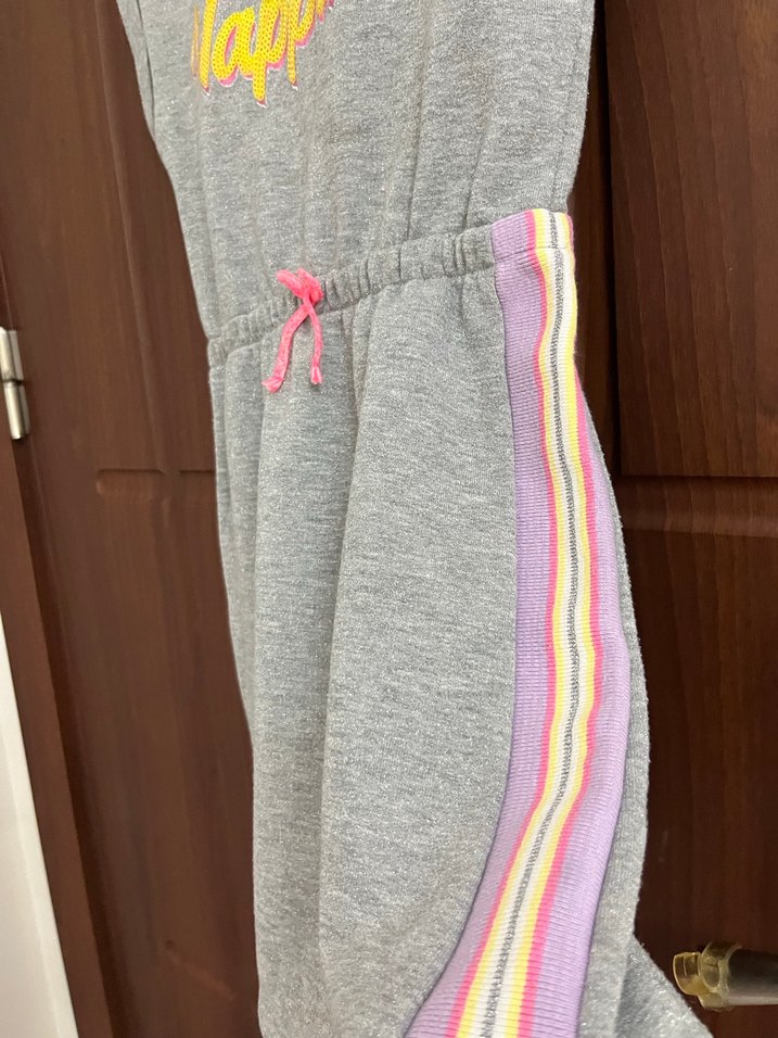 Kız Çocuk Gri Kolsuz Beli Bağcıklı Elbise - Görsel 3