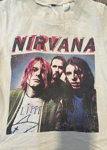 H&M Beyaz Nirvana Baskılı baby tee