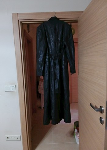 On Fashion Deri Siyah Uzun Gotik Kadın Kabanı