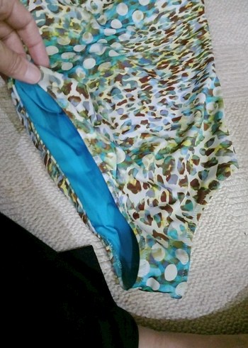 Boncuk Detaylı Turkuaz Desenli Kadın Mayo - Görsel 7