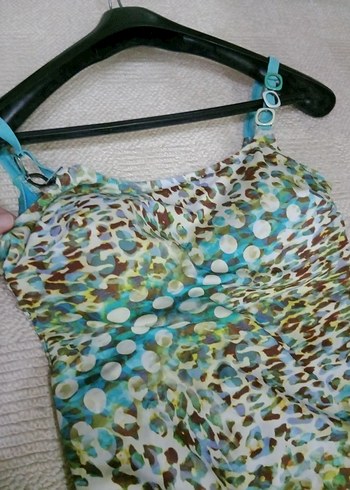 Boncuk Detaylı Turkuaz Desenli Kadın Mayo - Görsel 6