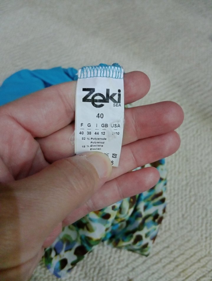 Boncuk Detaylı Turkuaz Desenli Kadın Mayo - Görsel 5