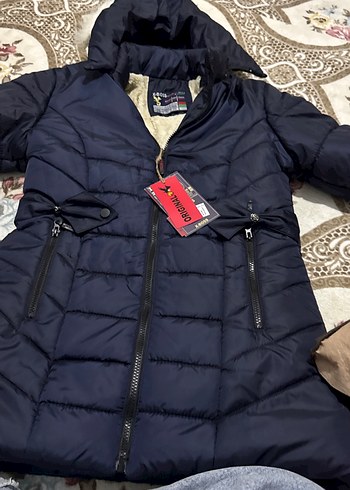 Koyu Mavi Kapüşonlu Kadın Kışlık Mont - Görsel 6