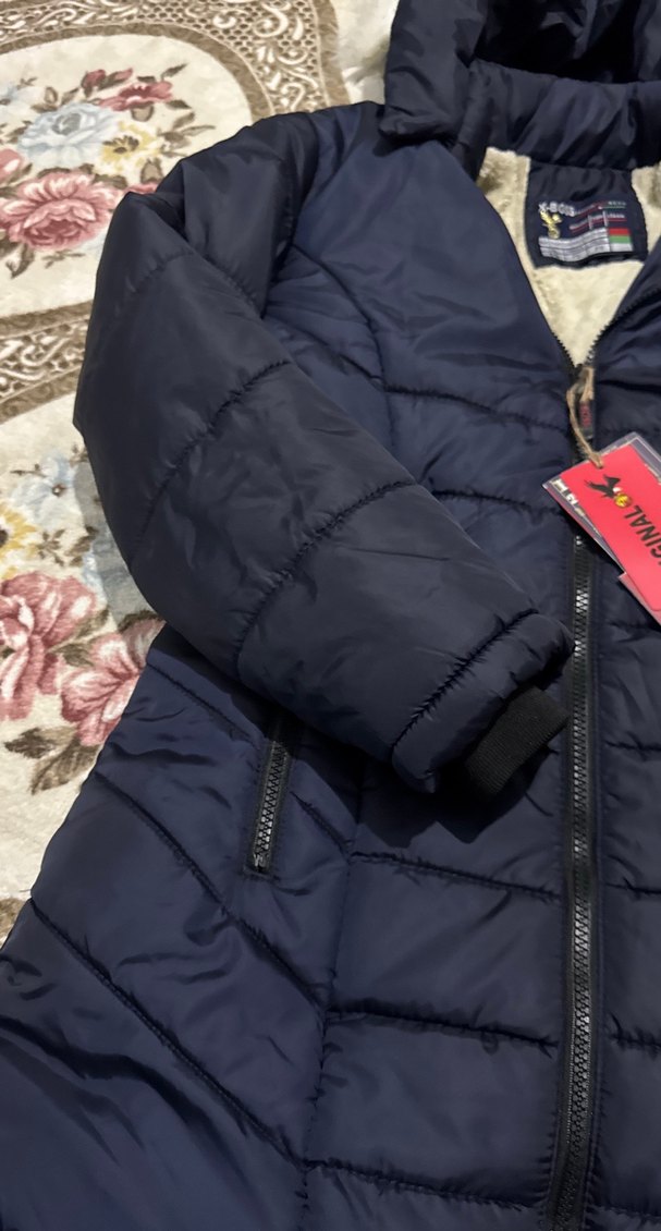 Koyu Mavi Kapüşonlu Kadın Kışlık Mont - Görsel 3