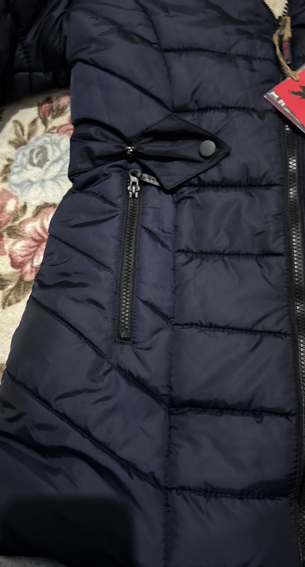 Koyu Mavi Kapüşonlu Kadın Kışlık Mont - Görsel 4