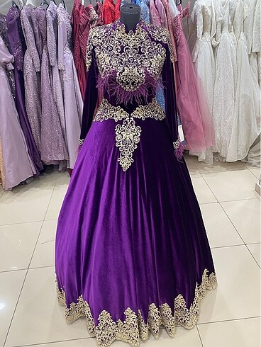 Tasarımcı Kınalık bindallı mor kaftan
