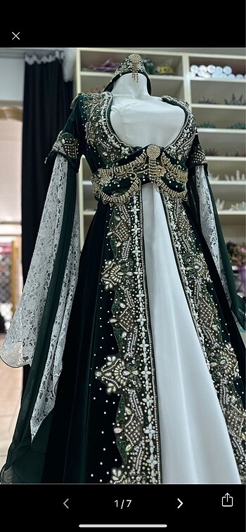 Tasarımcı Yeşil bindallı kaftan kınalık
