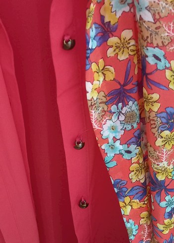 Pembe Çiçek Desenli Salaş Kadın Gömlek - Görsel 2