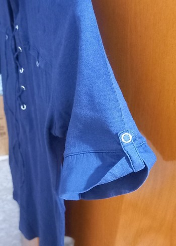 Kısa Kollu Lacivert Denim Gömlek - Görsel 3