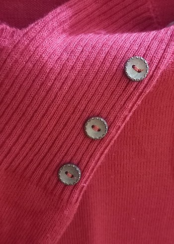Düğmeli Kırmızı Kadın Triko Kazak - Görsel 3