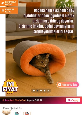 Gri ve Şeftali Renkli Kedi Mağarası - Görsel 2