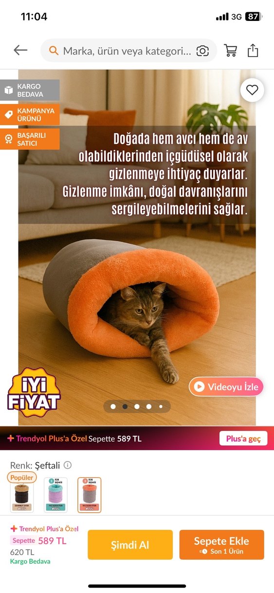Gri ve Şeftali Renkli Kedi Mağarası - Görsel 2