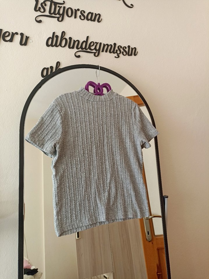 Kadın Gri Örgü Desenli Triko Kazak - Görsel 3