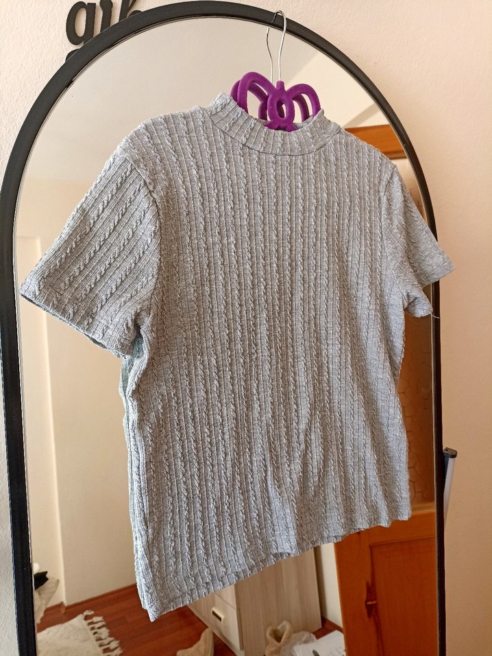 Kadın Gri Örgü Desenli Triko Kazak - Görsel 2