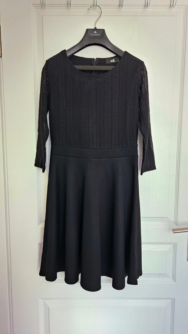 adL Dantel Kol Siyah Kloş Elbise - Görsel 2