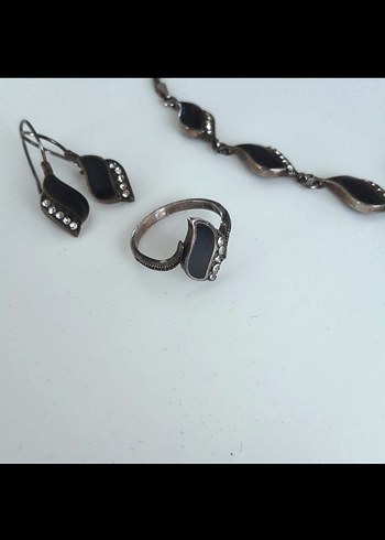 Tam Set Erzurum Oltu Taşı Gümüş Takı Set - Görsel 5