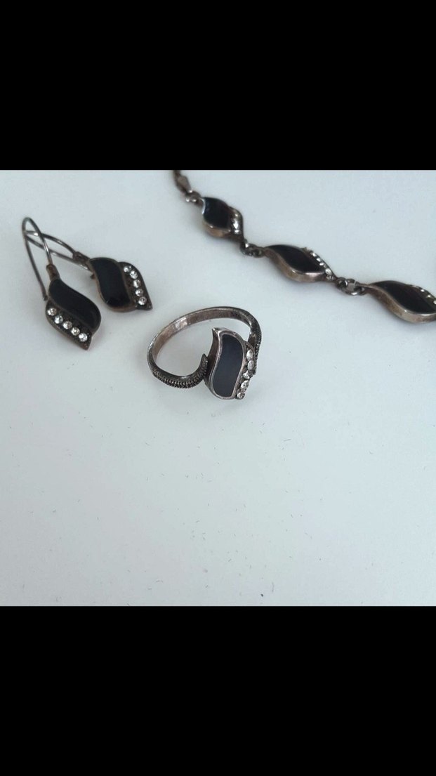 Tam Set Erzurum Oltu Taşı Gümüş Takı Set - Görsel 5