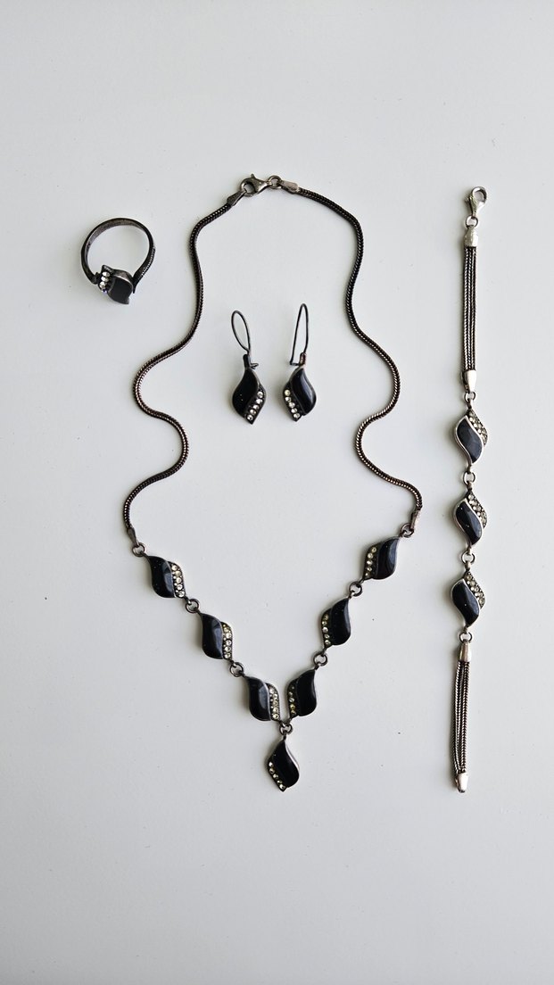 Tam Set Erzurum Oltu Taşı Gümüş Takı Set - Görsel 2