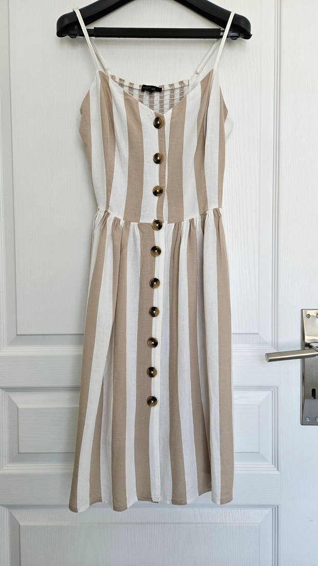  Mavi Jeans Askılı Keten Elbise - Görsel 3