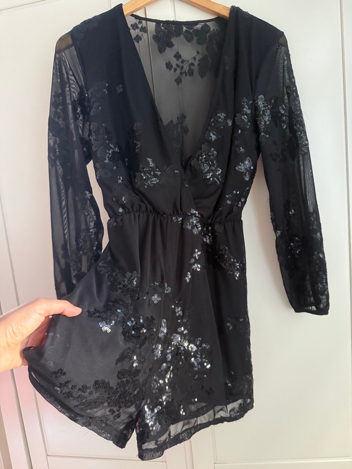 Dantel İşlemeli Siyah tulum Elbise - Görsel 2