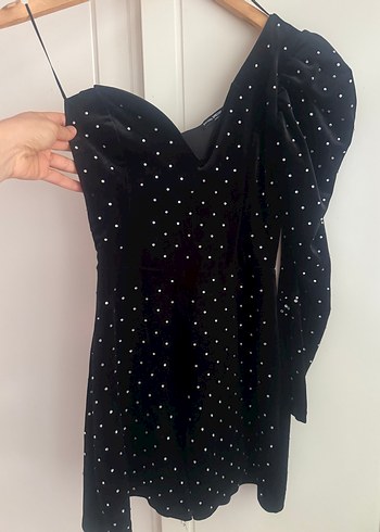 Bershka Tek Kollu taş detaylı kadife tulum - Görsel 2