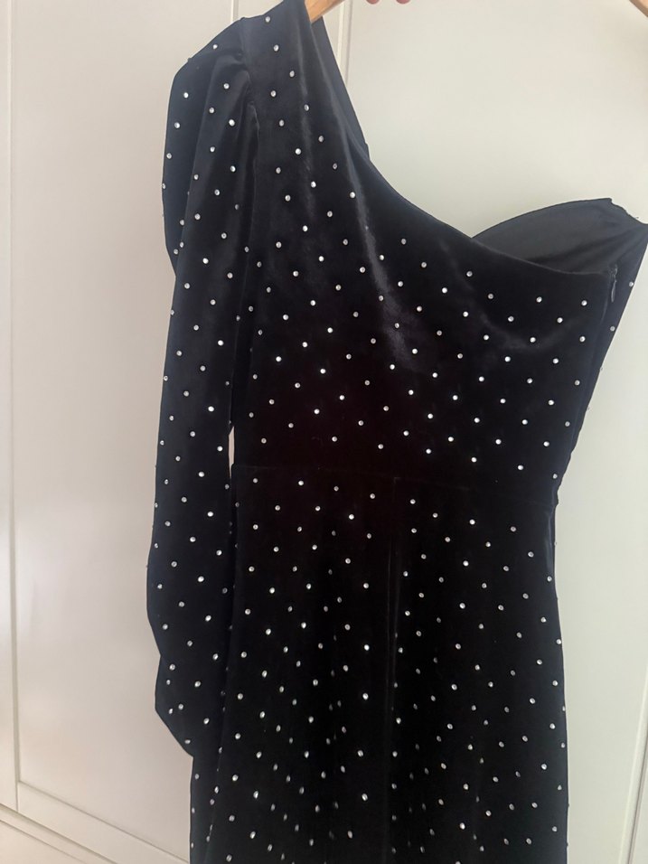 Bershka Tek Kollu taş detaylı kadife tulum - Görsel 5