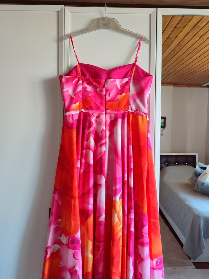 Parlak Pembe Askılı Mini Hamile Tulum - Görsel 4