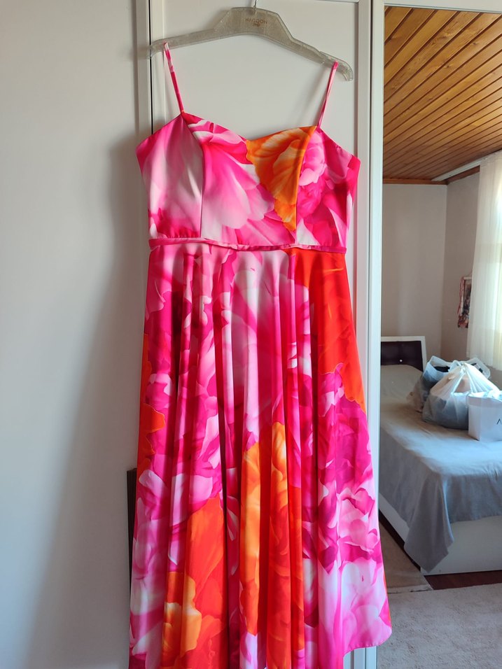 Parlak Pembe Askılı Mini Hamile Tulum - Görsel 5