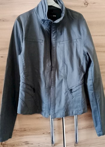 Gri Denim Fermuarlı Midi Ceket