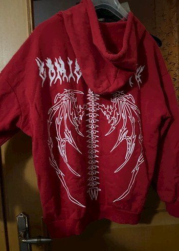 Kırmızı Kapüşonlu Oversize Sweatshirt - Görsel 2