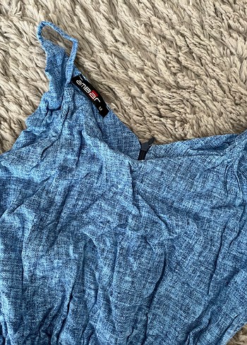 Dantel Detaylı Mavi Bohem Kadın Şort Tulum - Görsel 4