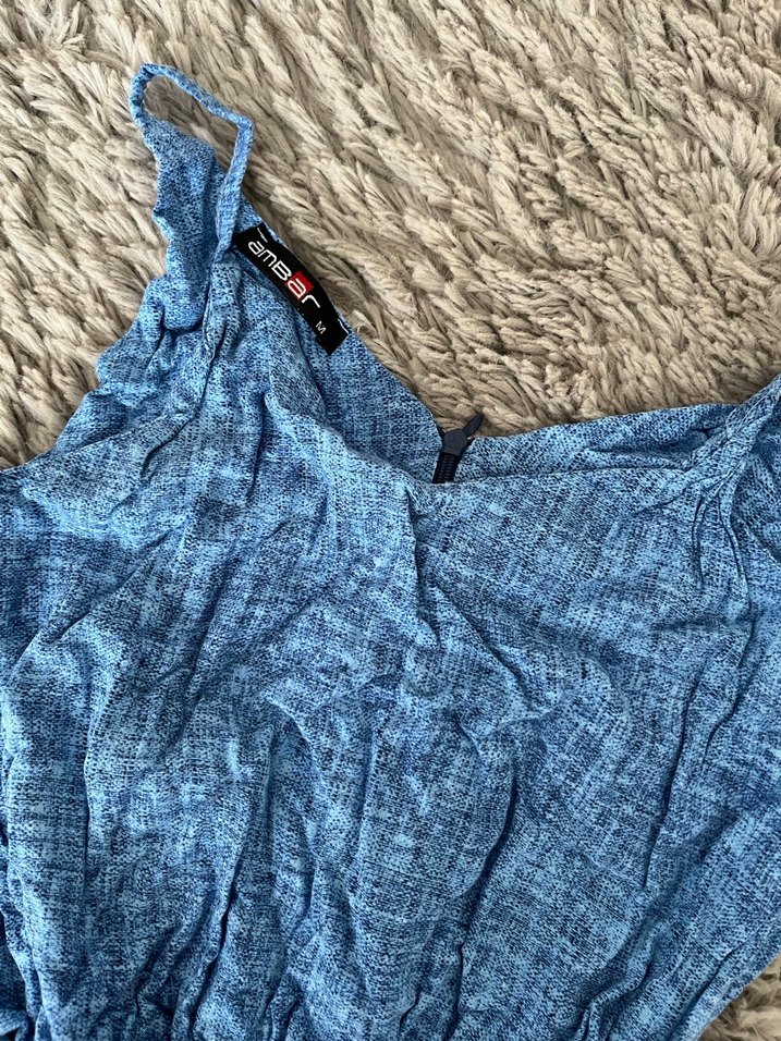 Dantel Detaylı Mavi Bohem Kadın Şort Tulum - Görsel 4