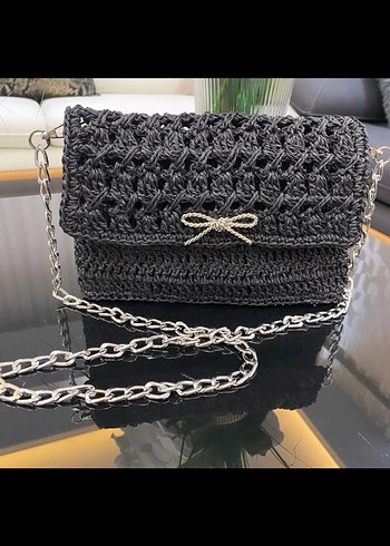 Gri Zincir Detaylı Örgü Kadın Çanta - Görsel 2