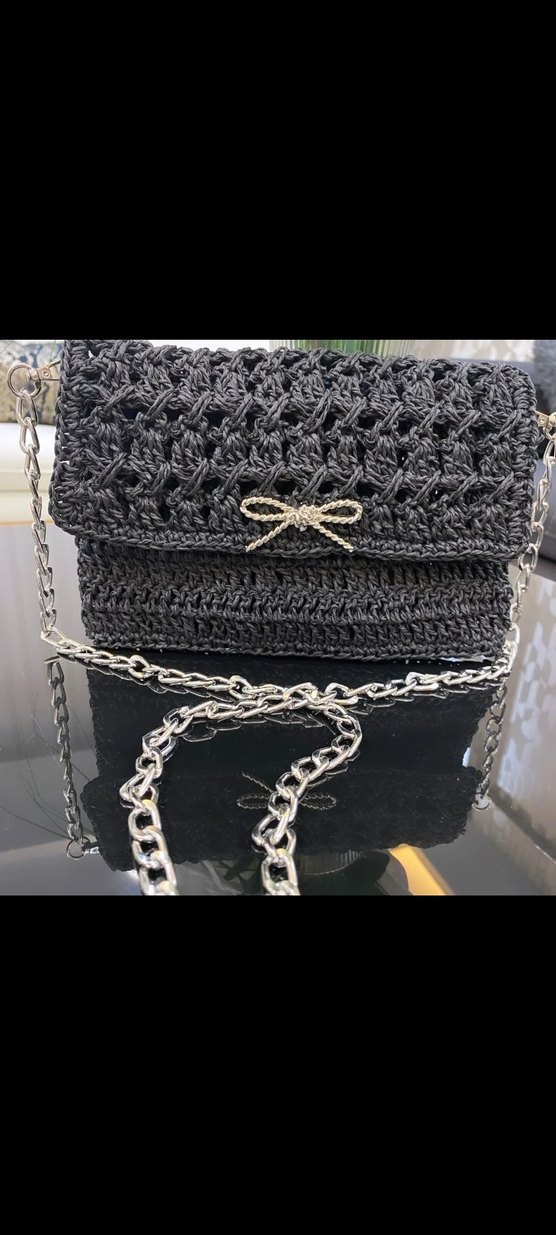 Gri Zincir Detaylı Örgü Kadın Çanta - Görsel 3