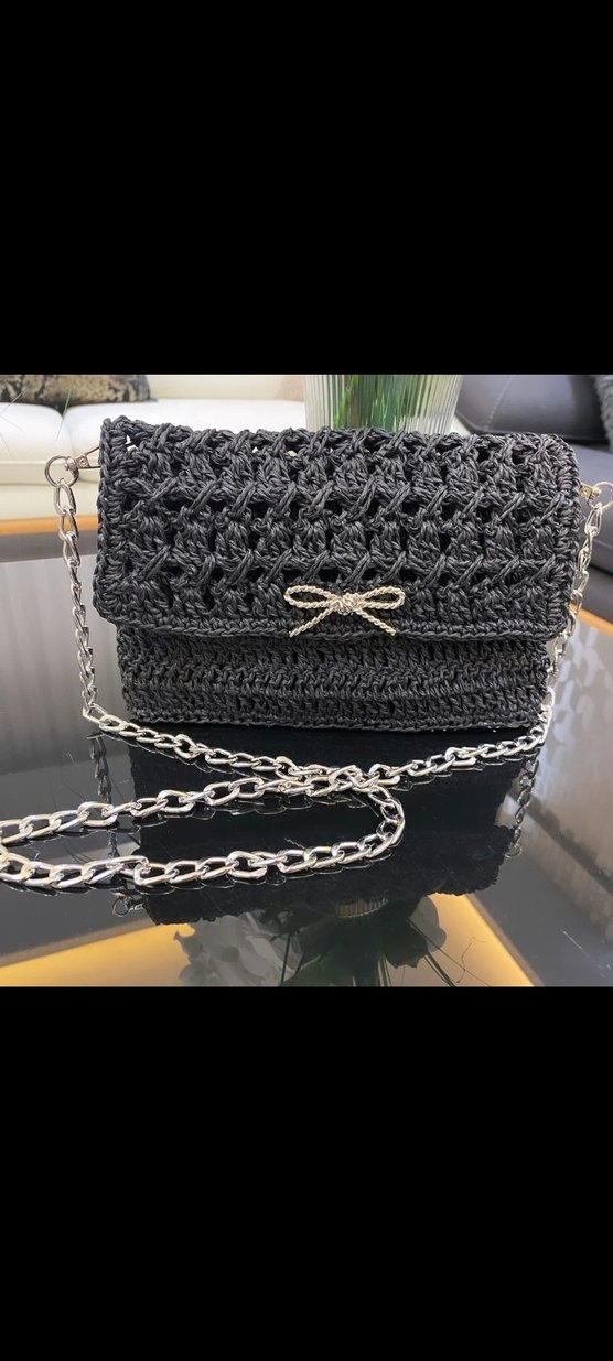 Gri Zincir Detaylı Örgü Kadın Çanta - Görsel 2
