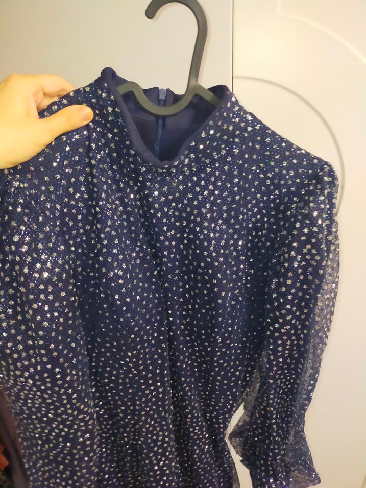 Mavi Payetli Uzun Abiye Elbise - Görsel 4