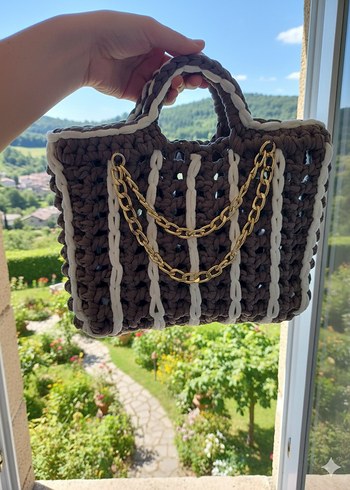 Gri Örgü Kadın Çanta Zincir Detaylı - Görsel 4