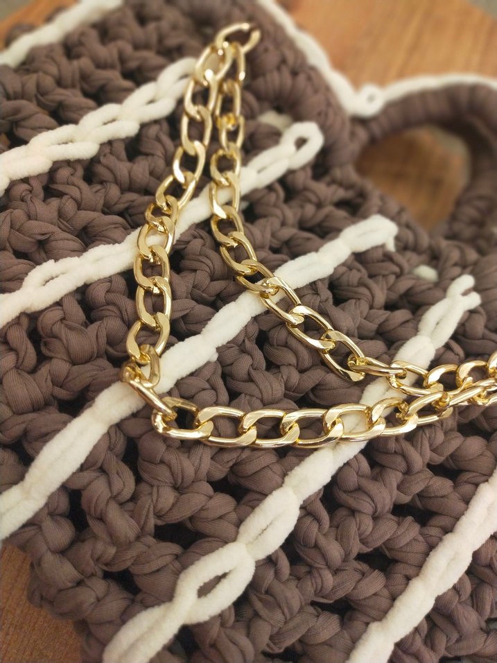 Gri Örgü Kadın Çanta Zincir Detaylı - Görsel 3