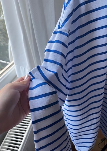 Trendyol & Milla Mavi Çizgili Oversize Uzun Kollu Tişört