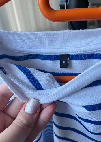 xl Beden mavi Renk Mavi Çizgili Oversize Uzun Kollu Tişört