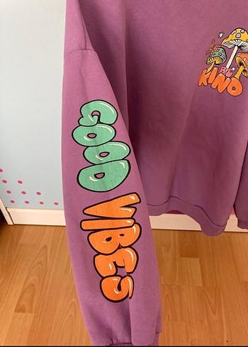 Defacto Mor Uzun Kollu Baskılı Sweatshirt