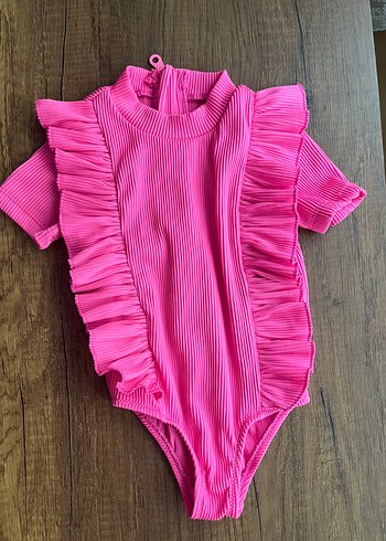 Pembe Kısa Kollu Fırfırlı Bebek Mayo