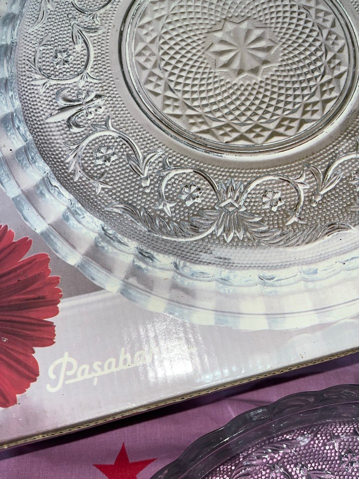 Çiçek Desenli Cam Tabak(büyük boy) - Görsel 3