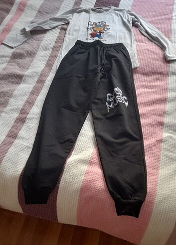 Gri 11 yaş erkek çocuk mevsimlik pijama takımı