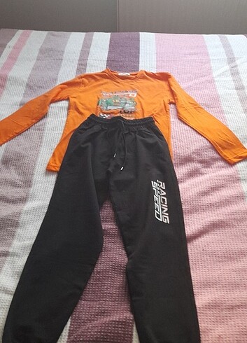 Turuncu 11 yaş erkek Çocuk mevsimlik pijama takımı