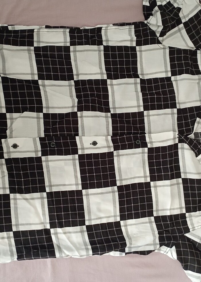 Kare desenli kısa kollu gömlek  - Görsel 3